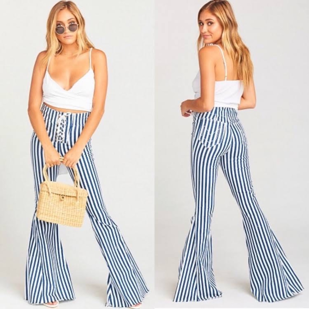 Berkley Tie Up Bells Jeans in Nautical Stripe